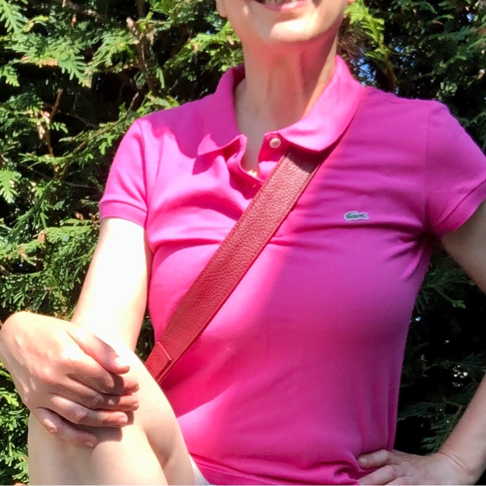 Brand Lacoste Women's Hot Pink Polo Shirt with Embroidered Logo